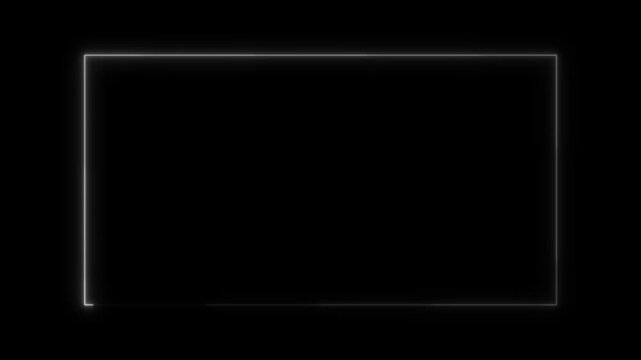 rectangle frame icon animation glowing neon white and blue color bordar frame display box round shape retro screen photo frame rotation seamless footage line movement on black background.