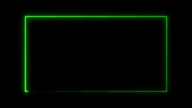 rectangle frame icon animation glowing Neon Green and blue color bordar frame display box round shape retro screen photo frame rotation seamless footage line movement on black background.