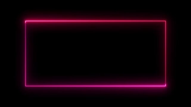 Neon pink glowing rectangular frame border with smooth light animation on black background rectangle