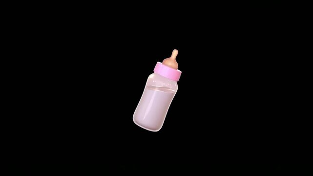 Baby milk bottle rotating loop animation with black background video stock