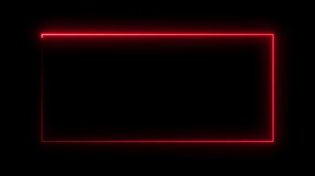 Red neon glowing rectangular frame border animation, pulsing light effect on black background, for overlay
