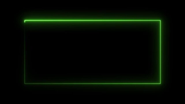 Neon green glowing rectangular frame border animation on black background, rectangle
