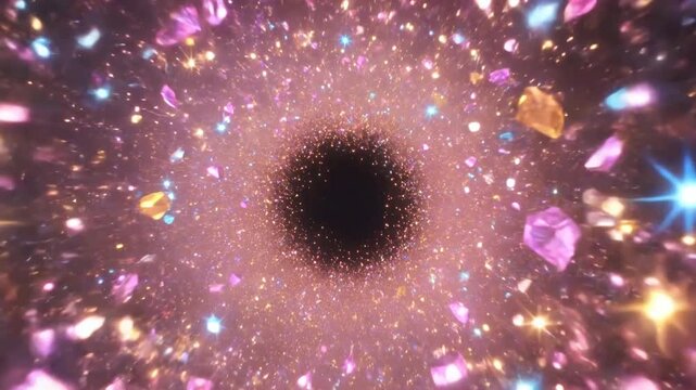 Abstract Glowing Crystal Tunnel With Sparkling Stardust And Magic Light Portal