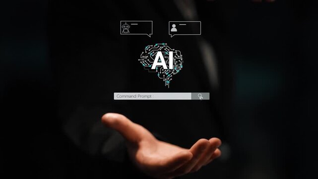 Hand Reaching Out Towards AI Concept Illustrations Featuring Brain, Data, Search, and Technology Symbols in Futuristic Design. Entropy.