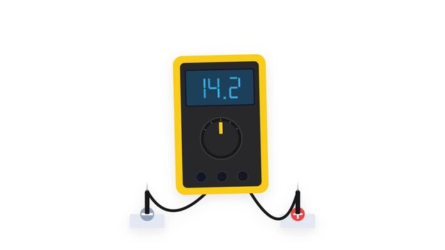 Automotive Digital Multimeter Diagnostic Measurement of Alternator Charging Voltage on Pure White Background
