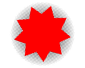 Red comic book explosion starburst shape with halftone dot background effect © Khorshida