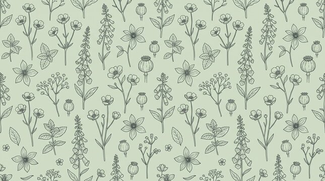 Vintage hand drawn botanical seamless pattern