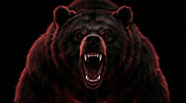 Fierce bear roaring aggressively with open mouth