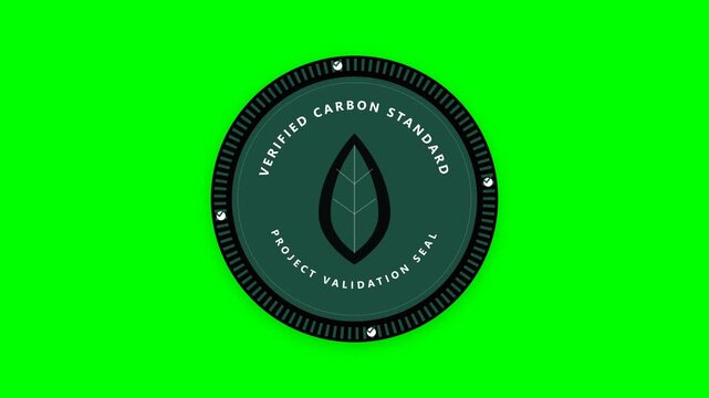 Verifiable Carbon Standard Validation Seal with Rotating Audit Symbols in Forest Green and Silver