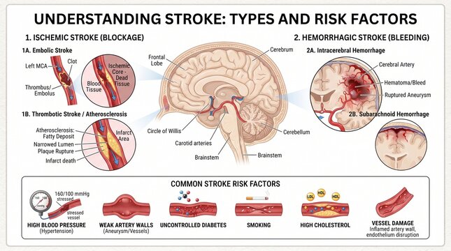 Stroke Types and Risk Factors Medical Infographic Diagram