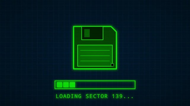 Retro Computer Floppy Disk Loading Progress Bar Animation Sequence