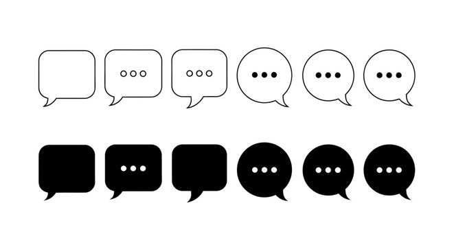 Collection of Speech Bubble Icons in Various Sizes and Styles for Communication Design.