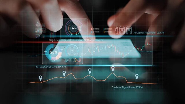 High-tech data visualization dashboard for analytics and performance tracking, including data visualization, trend, data report, and data chart. Marrow