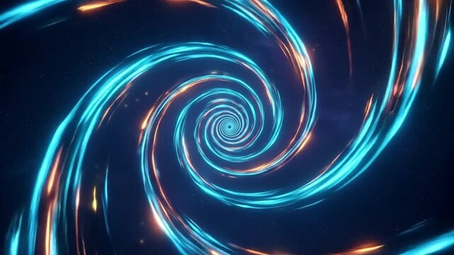 Glowing blue and orange light streaks forming a cosmic spiral vortex