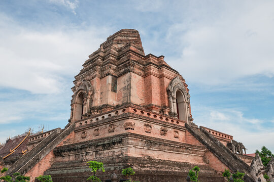 Scenery of the Great Stupa of Wat Chedi Luang in Chiang Mai Old City, Thailand