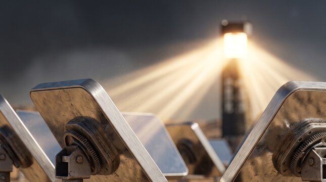 Heliostat Mirror Field at Solar Power Plant on a Clear Day