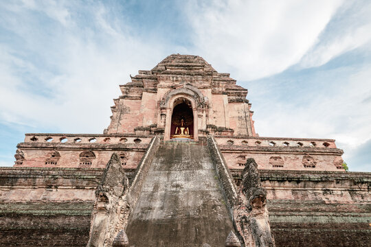 Scenery of the Great Stupa of Wat Chedi Luang in Chiang Mai Old City, Thailand