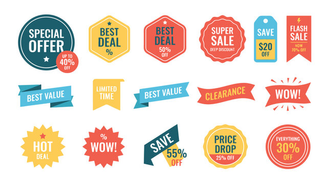 Vector Sale Bundle: Modern Marketing Badges, Special Offer Stamps, Discount Tags, and Price Drop Labels for E-commerce