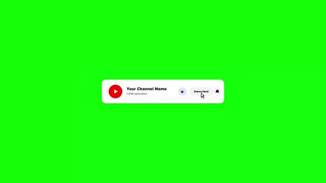 Social Media Subscribe Button and Notification Bell Bar Animation on Chroma Key Green Screen Background