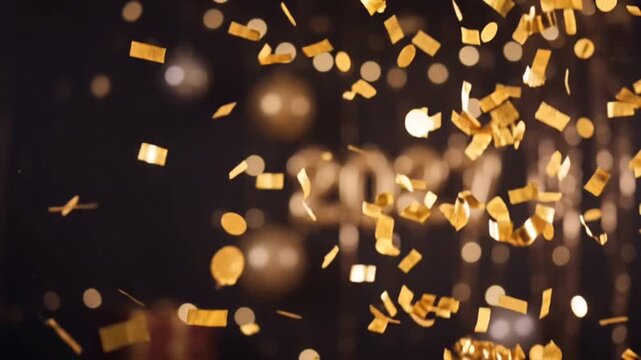 New Year party confetti falling slow motion one shot celebration