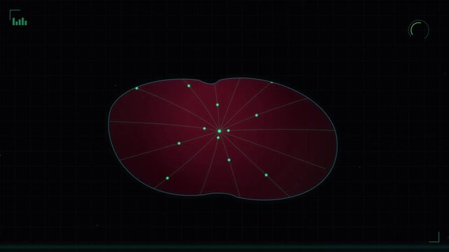 A glowing crimson celestial entity pulses with rhythmic energy waves inside a dark void while scientific nodes mark the gravitational pull of this mysterious astronomical discovery in deep space