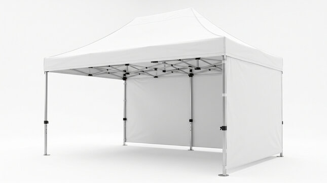 White popup canopy tent with side walls, professional folding gazebo for outdoor events and trade shows, isolated on white background