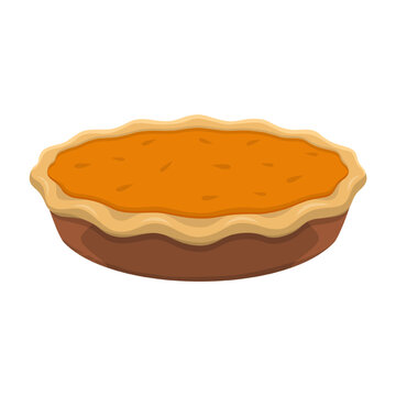 Delicious pumpkin pie dessert with golden pastry crust and orange pumpkin filling, presented as a clean vector illustration. Traditional homemade baked dessert for Thanksgiving, autumn, fall season.