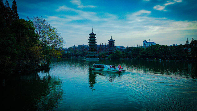Sun and Moon Pagodas in the city Guilin, China