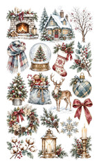 Fototapeta premium PNG Vintage Christmas cottage collage with festive winter decorations