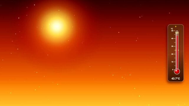 Scorching Heatwave Animation with Rising Thermometer and Burning Sun