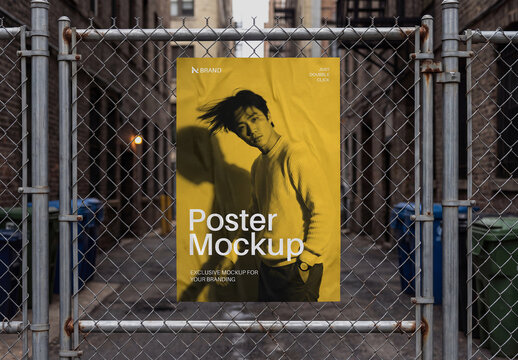 Poster Mockup on Chain Link Fence