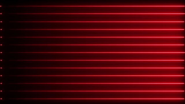 Red neon laser lines background, abstract glowing horizontal light beams motion for tech presentation