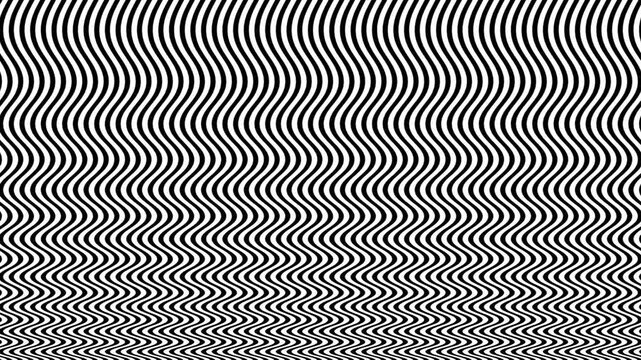 Abstract optical art black and white wavy line background loop, trippy hypnotic monochrome pattern video, dynamic op art geometric distortion texture for visual projections