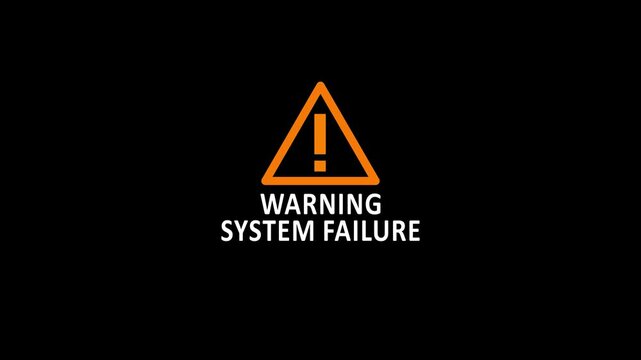 Warning system failure alert animation on black background, for industrial safety, and technical error notification