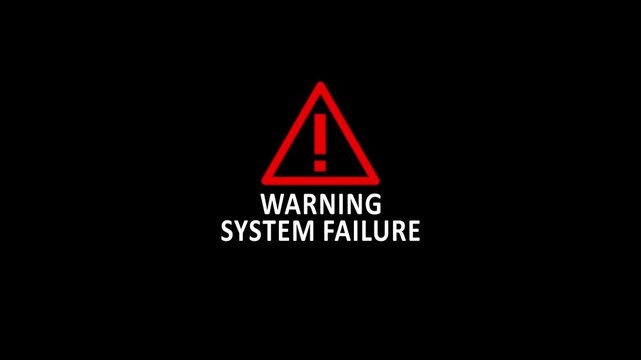 System failure warning sign with flashing red alert for cybersecurity and technical error notification