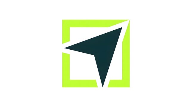 Modern minimalist logo design featuring a dark green navigation arrow inside a bright green square frame
