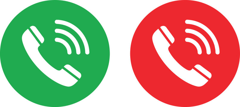 Green and red phone call buttons with receiver icons for accepting or declining incoming calls