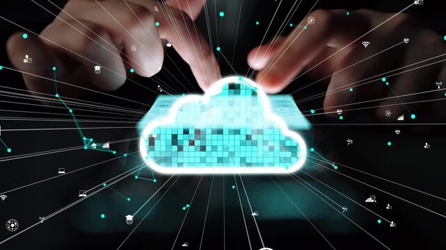 This image showcases a futuristic cloud computing concept with digital connections, emphasizing the integration of technology and data in the modern world. Xenic