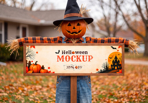 Halloween Wood Signboard Mockup