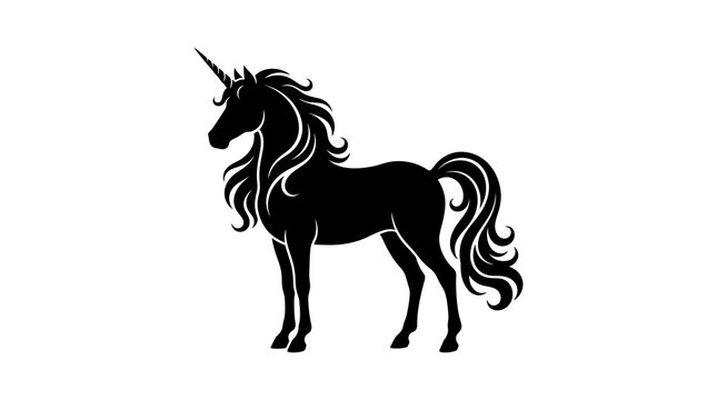 Black unicorn silhouette isolated on a transparent background