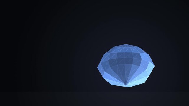 Abstract low poly sphere bouncing on dark background in 3d render animation footage.
