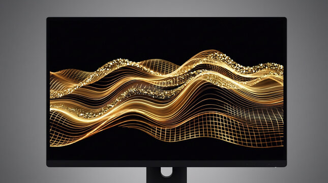 Computer Monitor Mockup Golden Wave Display