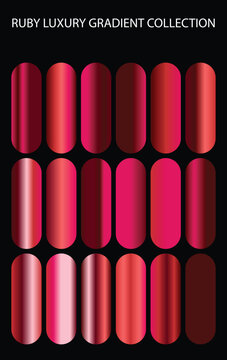 Ruby luxury gradient collection with shiny metallic red swatches, glossy crimson foil color palette for graphic design, premium red metal vector gradients