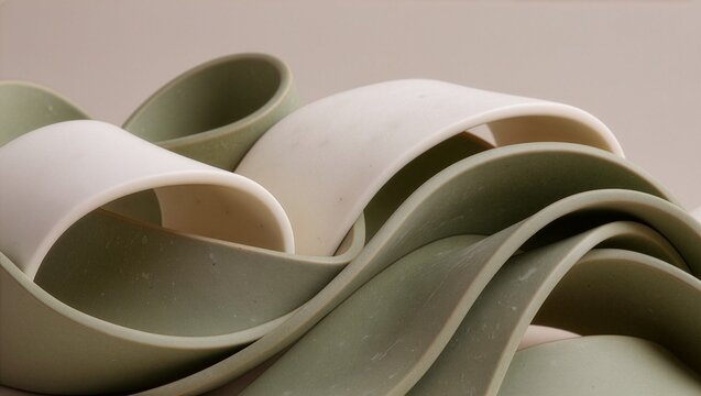 Muted Sage Green and Olive Matte Ceramic Waves with White Edges