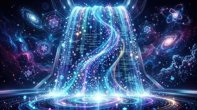 Quantum inspired digital waterfall with flowing data streams