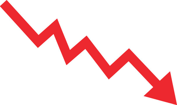 Red downward arrow graph line showing a financial loss or negative business trend