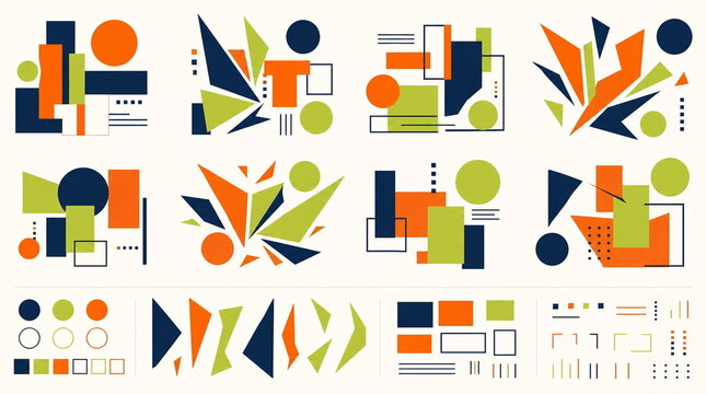 Geometric abstract shapes collection with colorful modern graphic elements