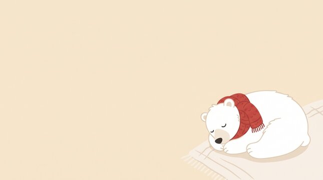 Cute sleeping polar bear wearing red scarf vector background wallpaper banner element