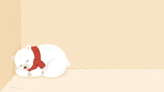 Cute sleeping polar bear wearing red scarf vector background wallpaper banner element