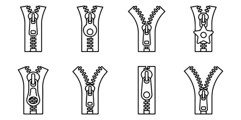 Set of zipper icons in flat line style © MDANISUR